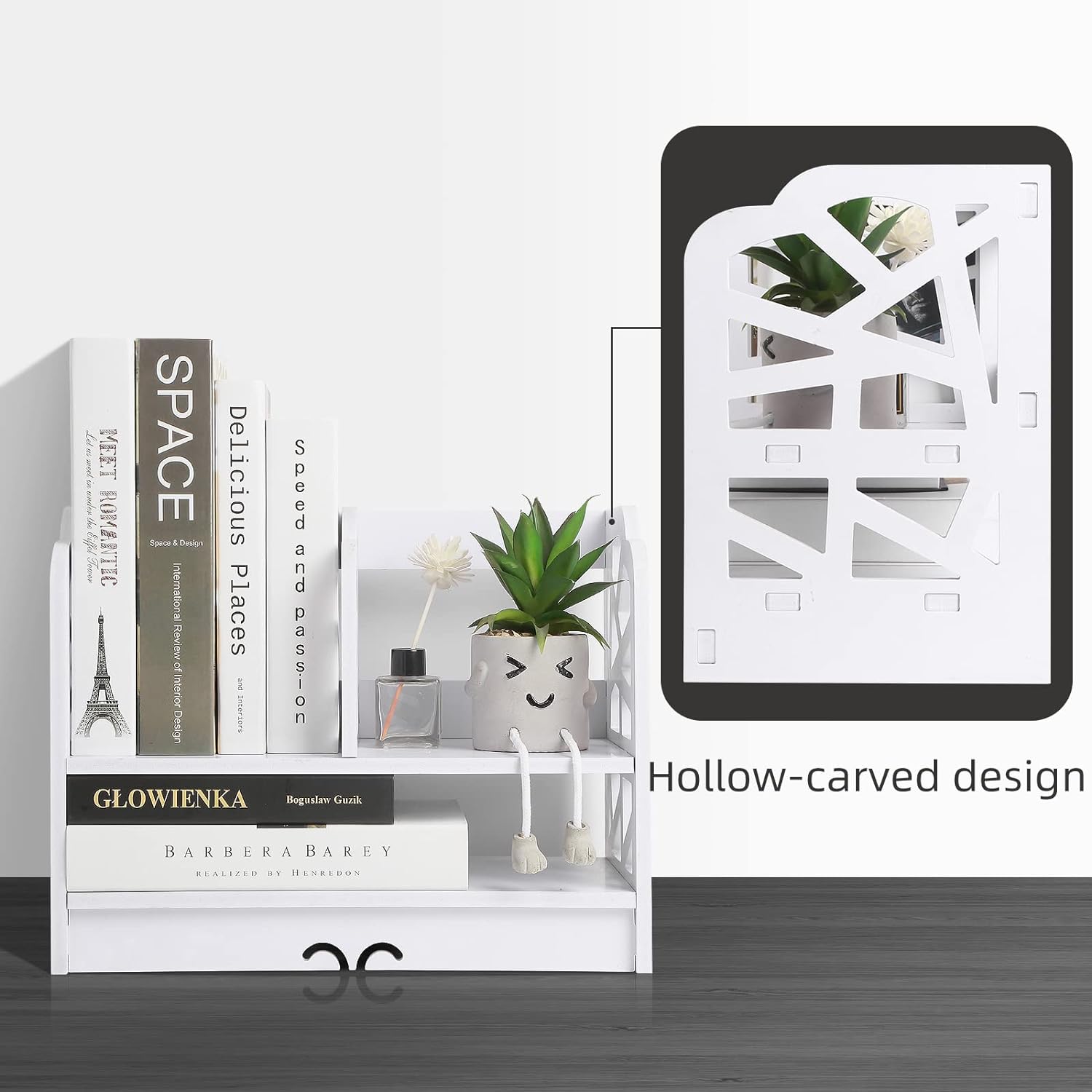 YGYQZ Small Bookshelf for Desktop Storage, Mini Cute Office Desk Shelves White Versatility Organizers for Women, Kids - Image 4